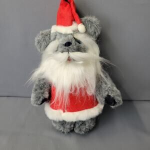 Vintage 80's Christmas Santa Bear Plush Gray 11" Holidays Toy Sack Collectibles